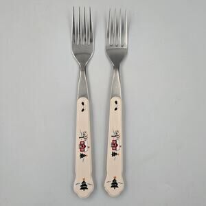 Two Pfaltzgraff 8" Snow Village Stainless Steel Dinner Forks Replacements